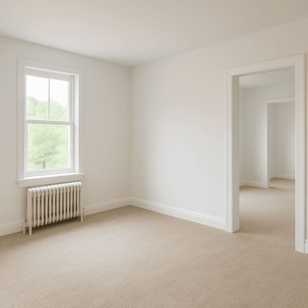 Nachher - Vorher / Nachher Vergleich der Malarbeiten im Wohnzimmer.Wände und Decken wurden neu gestrichen und die Farbe weiß gestrichen.